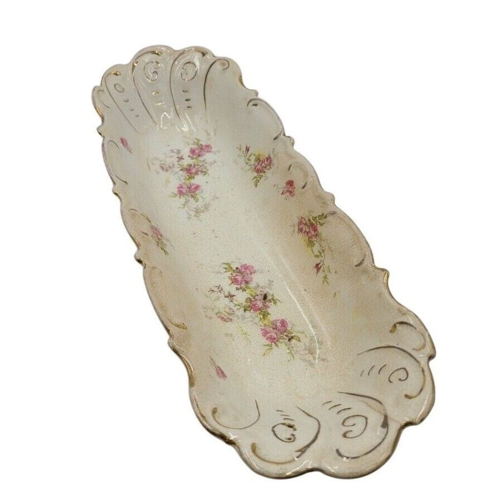 Vintage Celery Dish La Belle China Floral Pattern Ceramic Decorative Fancy Party